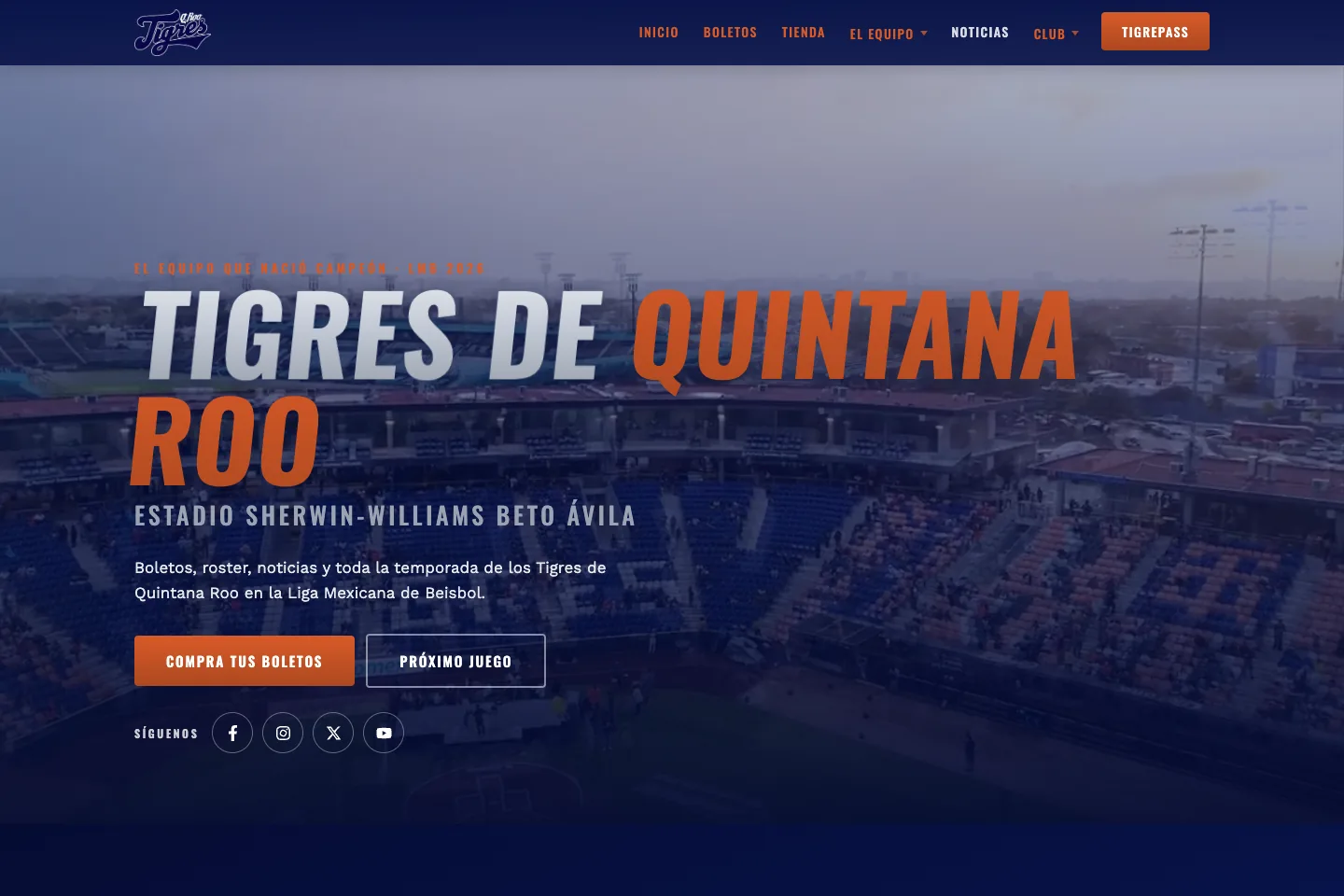 Página principal pública de Tigres de Quintana Roo